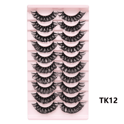 Classic Volume Eyelashes 10 Pairs Russian Strip Lashes Fluffy Faux Mink Lashes 3D False Eyelashes Dramatic Volume Curling Eyelashes Makeup