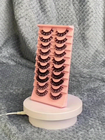 10 Pairs of Gmagictobo D Curly Russian Lashes - 3D Faux Mink, Reusable, Handmade, Soft & Light. Cruelty-Free, Easy to Apply. Long-Lasting for Dramatic Makeup.