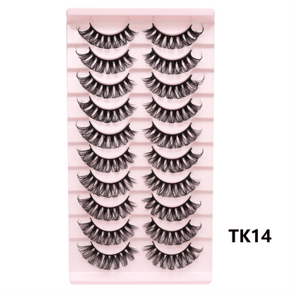 Classic Volume Eyelashes 10 Pairs Russian Strip Lashes Fluffy Faux Mink Lashes 3D False Eyelashes Dramatic Volume Curling Eyelashes Makeup