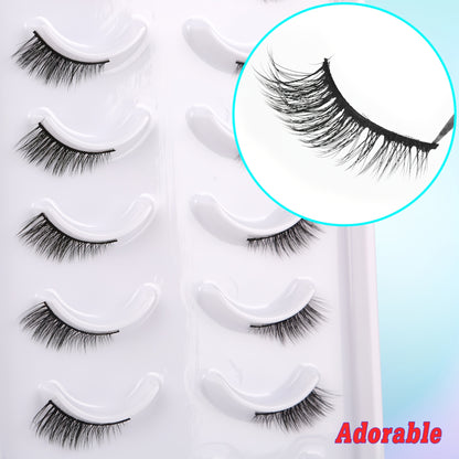 False Eyelashes Natural Look Half Lashes Short Wispy Lashes Pack Cat Eye 3D Faux Mink Lashes Fluffy Fake Eyelashes 10 Pairs Multipack