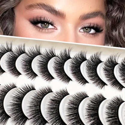 Princess & Beauty False Eyelashes 10 Pairs Set - Cat Eye Fluffy Volume C Curl Faux Mink Lashes in 6-9mm, 10-12mm, 13-15mm for Beginners, Reusable Multipack