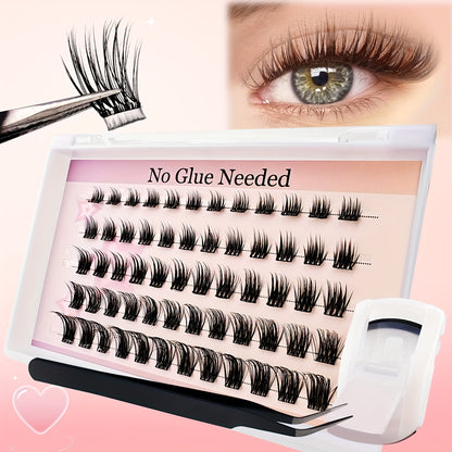 Individual DIY lashes 60 Pcs Reusable Self-Adhesive Cluster Lashes Kit -DIY Press-On Lash Extensions, No Residue, Natural Look