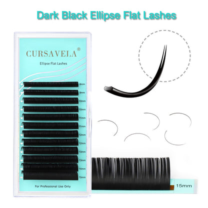 Ellipse Flat Eyelashes CURSAVELA 100pcs C CC D Ellipse Flat False Eyelash Extensions - Matte Split-tips, Fake Eyelashes, Dark Black Flat Ellipse Makeup Lashes.