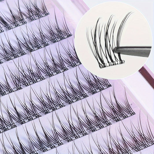 Individual DIY lashes Effortless Glam, Easy-Apply 120 Cluster Self-Adhesive False Eyelashes Kit - C Curling, 12mm Fishtail Design, Natural Cross Style, Reusable for Beginners