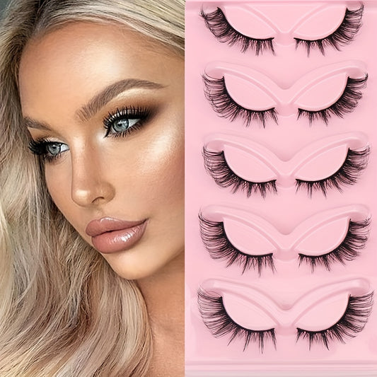 5 Pairs 3D Fluffy False Eyelashes Set, Cat Eye Anime Effect, 0.07mm Thickness, Suitable for Beginners and Dramatic Looks, Halloween Gift, Multi-Style, C Curl, Lengths 6-15mm, Reusable.