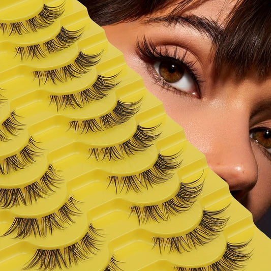 Fluffy Fox Eye False Eyelashes - Natural Look, Wispy Full Strip with Winged Ends, Reusable Faux Mink Lashes for Cosplay & Dance