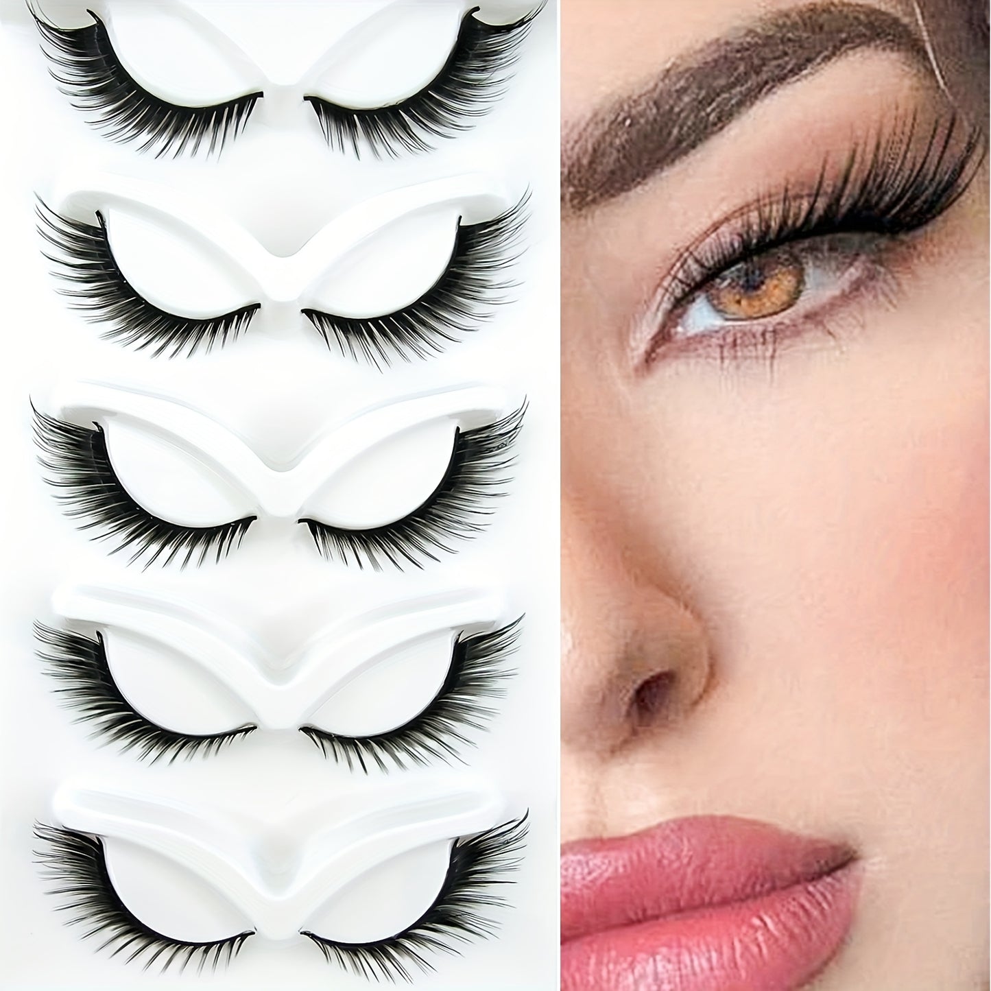 CURSAVELA 5 Pairs Faux Mink Lashes - Natural Winged Cat Eye, Fluffy Cat Fairy Design