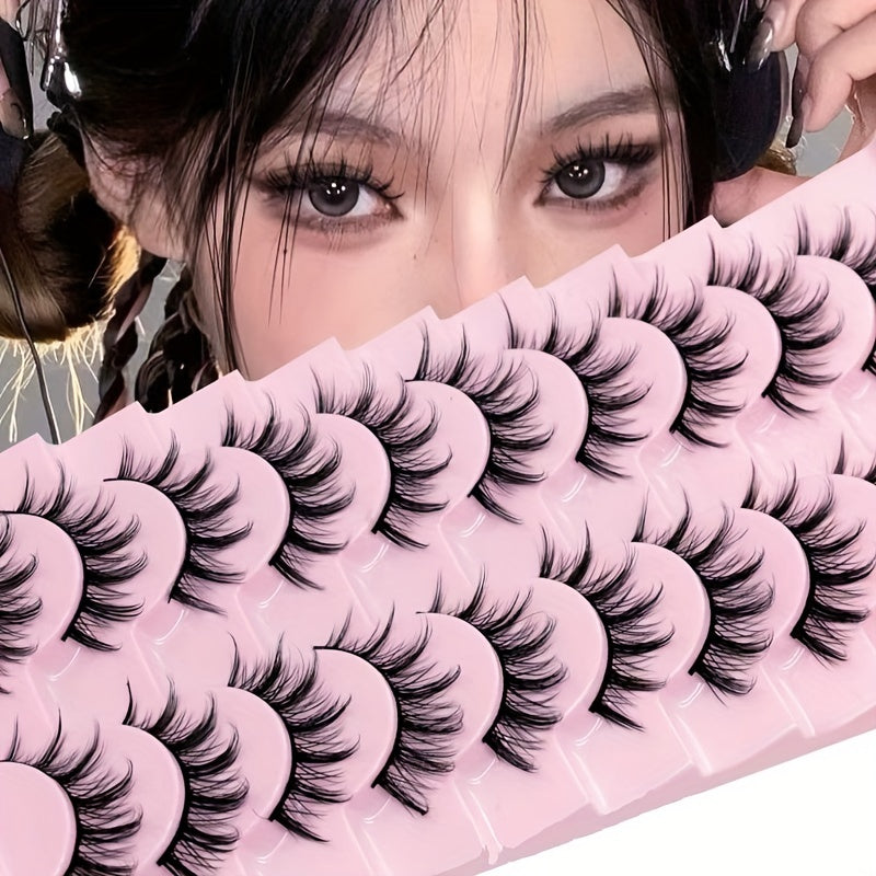 10 Pairs of Manga Doll Eye Lashes - Multilayer Natural Cross Thick Curling False Eyelashes for Beautiful Fashion Makeup