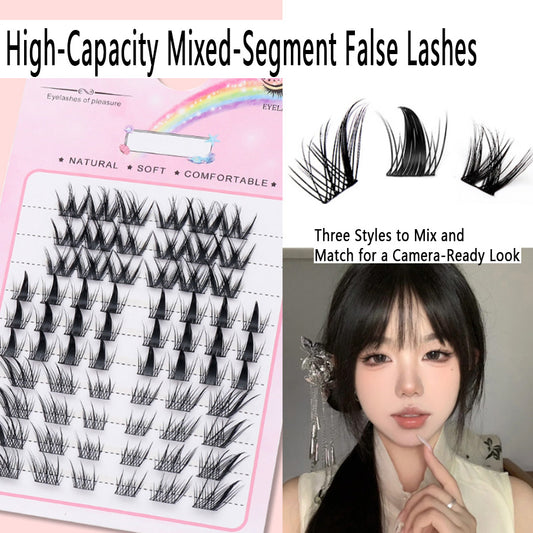 10-Row High-Capacity Sunflower Trilogy Mixed False Lashes - Natural Thin Band Segment Lash Extensions