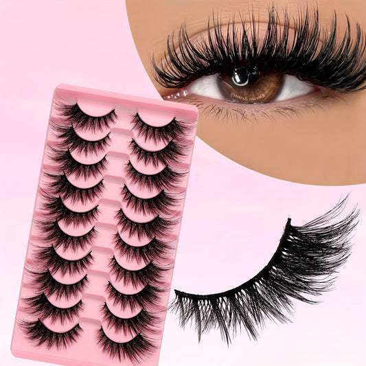 7 Pairs & 10 Pairs of Thick Curly False Eyelashes, Exaggerated Halloween Makeup, Fluffy Mink, Suitable for Stage, Party, and Festival, Beginner Friendly