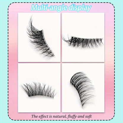 3D Fluffy Faux Mink Half Lashes - Clear Band, Natural Cat Eye, 10 Pairs, Tapered Ends, Soft European & American Style