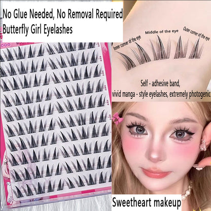 100pcs 10 - Row Glue - free Self - Adhesive Butterfly Girl False Eyelashes, Natural & Photogenic, Stiff Band for Easy Application