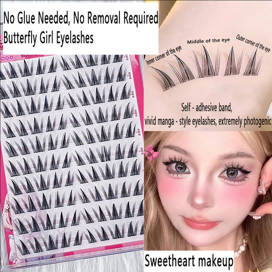 100pcs 10 - Row Glue - free Self - Adhesive Butterfly Girl False Eyelashes, Natural & Photogenic, Stiff Band for Easy Application