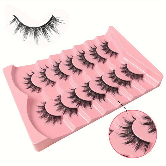 7 Pairs Manga Lashes Set, Natural Look, Slim, Fluffy, Spiky, Anime & Cosplay Eyelashes, 3D D Curl, 6-9mm/10-12mm/13-15mm Length, Reusable for Beginners