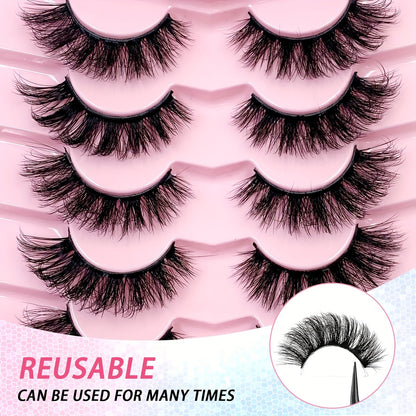 5 Pairs 3D Fluffy False Eyelashes, Wispy Natural Full Strip Lashes, Dramatic Volume Reusable Unscented for Daily Wear