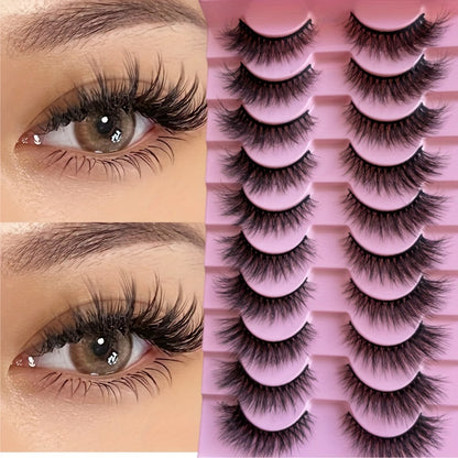 10 Pairs Premium Fluffy Faux Mink False Eyelashes - Volume-Boosted, Naturally Full & Dramatic Cat Eye Style - Luxurious, Lightweight & Reusable for a Flawless Finish