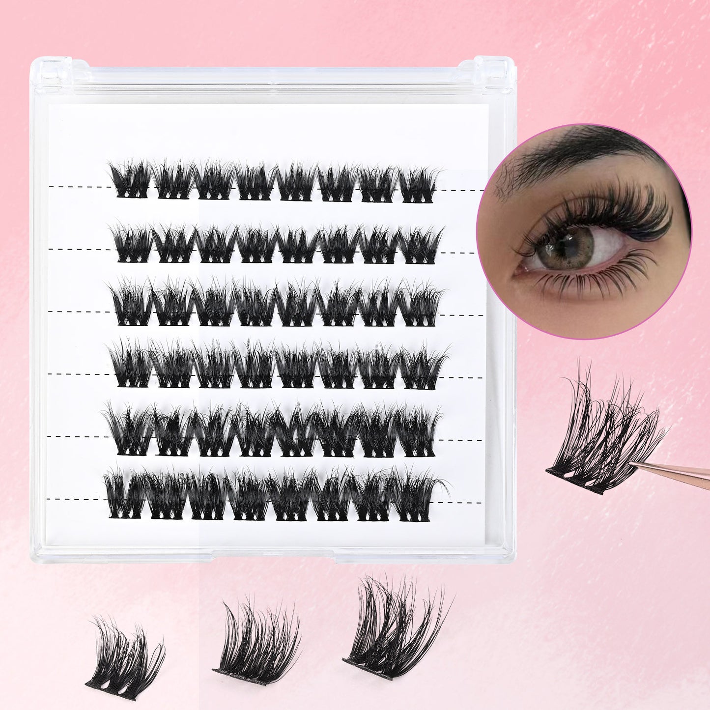 Individual DIY lashes thick, curly and self-bonding false eyelashes. European and American style hot-melt single-cluster false eyelashes that enlarge your eyes.