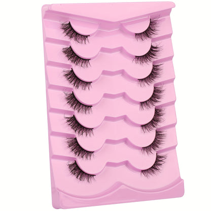 CURSAVELA 3D Faux Mink Natural Cat Eye Half Lashes, Fluffy Wispy Design, Soft Strips Fake Eyelashes (7 Pairs)