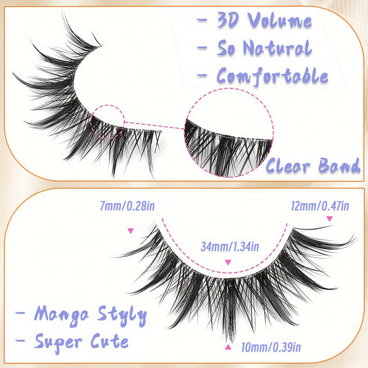 3D Anime Cosplay False Eyelashes - Lightweight & Reusable, Transparent Stem for Dramatic Manga Look