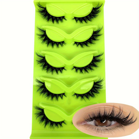 5 Pairs 3D Faux Mink Fluffy Cat Eye Thick Soft Cross Short Natural False Eyelashes