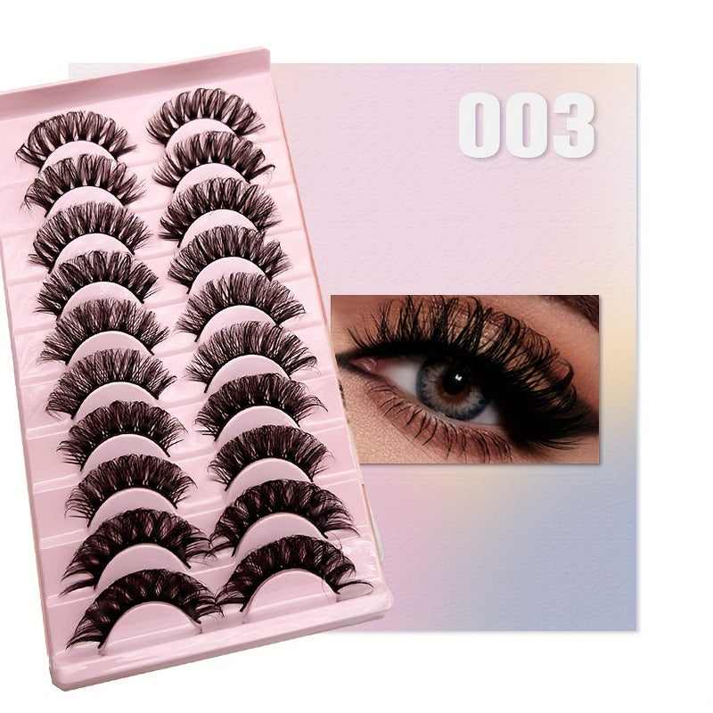 Classic Volume Eyelashes 10 Pairs Russian Strip Lashes Fluffy Faux Mink Lashes 3D False Eyelashes Dramatic Volume Curling Eyelashes Makeup