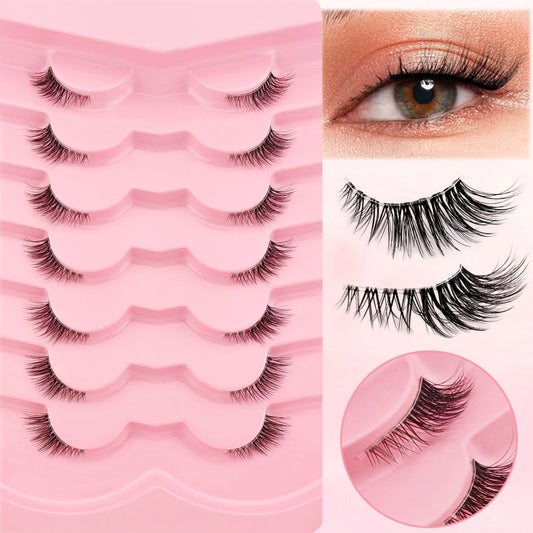 7 Pairs Fluffy Half Eye False Eyelashes Set – Faux Mink 3D Effect, Transparent Stem, Lightweight & Reusable for Natural Look