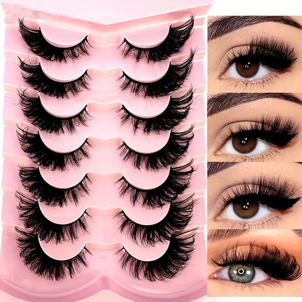 7 Pairs Cat-Eye Lashes, 3D Faux Mink Eyelashes, Curling Winged Natural Realistic Messy End Eye Elongated Thick False Eyelashes