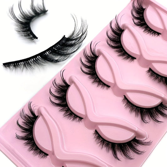 CURSAVELA 5 Pairs 9D Fox Eye Wispy Lashes - Fluffy Faux Mink Cat Eye Spiky Fairy Lashes