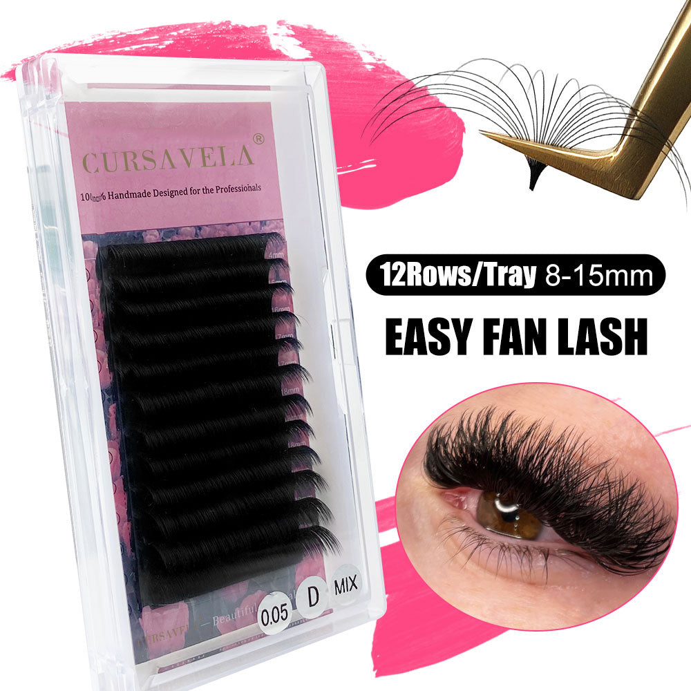 100pcs CURSAVELA Easy Fan Lashes Cashmere Matte Automatic Blooming Mink Eyelash Extensions Soft Mega Volume