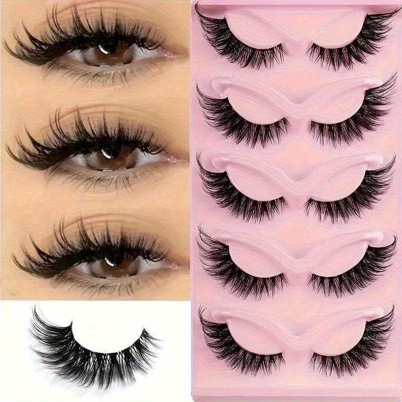 100pcs 5 Pairs Natural Cat Eye False Eyelashes - Winged Ends for Manga-Inspired Long, Dramatic Look