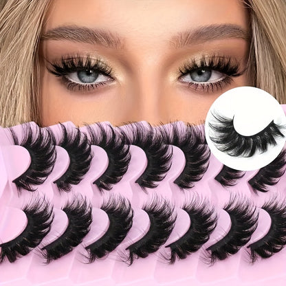 Classic Volume Eyelashes  7 Pairs Fluffy False Eyelashes, Cat Fox Eye Effect, D-Curl 8D Thick Dramatic Lashes that Look Like Lash Extensions