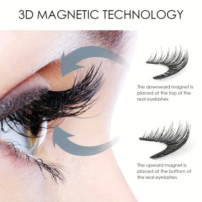 8 Pair Reusable Magnetic Dual 3D False Eyelashes Kit - No Glue, Waterproof, Natural Looking, Easy to Wear with Applicator for Any Holiday