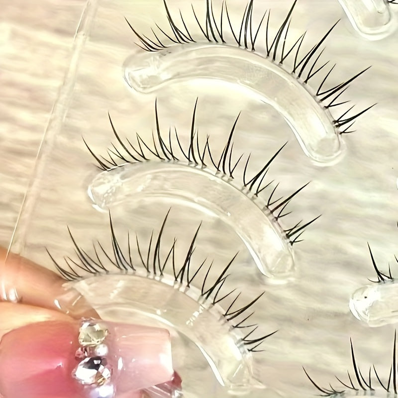 5/10 Pairs Flame Fairy Eyelashes – Manga Crossed, Extra Long, Full, Thick, Slender 3D Fake Lashes, Reusable, Natural Look with Transparent Stem for Party and Club.