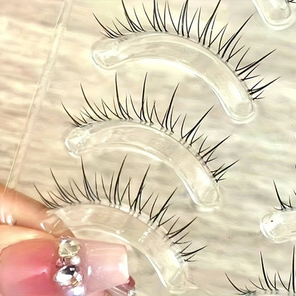 5/10 Pairs Flame Fairy Eyelashes – Manga Crossed, Extra Long, Full, Thick, Slender 3D Fake Lashes, Reusable, Natural Look with Transparent Stem for Party and Club.