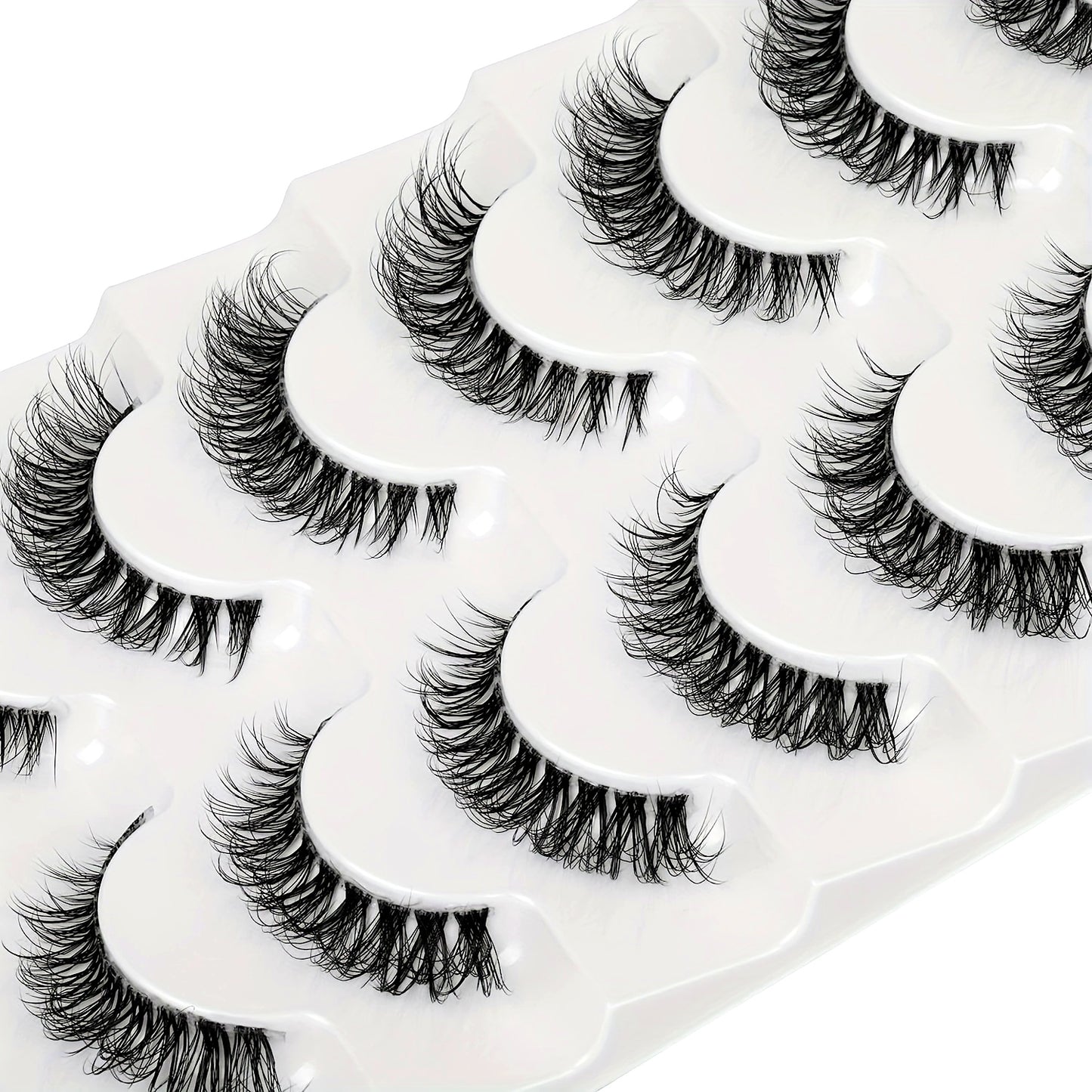 CURSAVELA 7 Pairs Luxurious Faux Mink Short Lashes - Natural Fluffy 3D Invisible Effect, Transparent Stem, Reusable