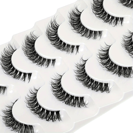 CURSAVELA 7 Pairs Luxurious Faux Mink Short Lashes - Natural Fluffy 3D Invisible Effect, Transparent Stem, Reusable