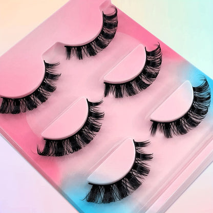 CURSAVELA 3 Pairs of Dramatic Cat Eye False Eyelashes - Long-Lasting Curl, Stunning Look, Perfect for a Mesmerizing Effect