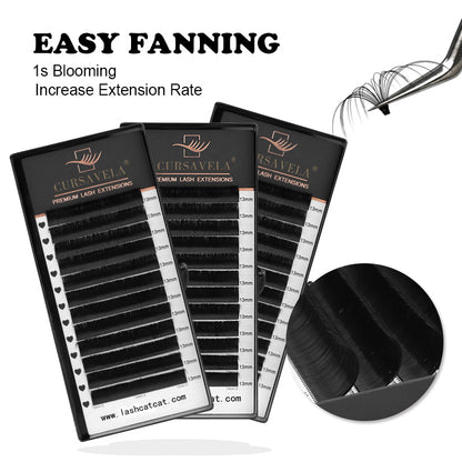 Easy Fan Eyelashes 100 pcs CURSAVELA Easy Fan Eyelashes Mega Volume Lashes Tray 8-15mm All Sizes Premium Mink Eyelash Extensions