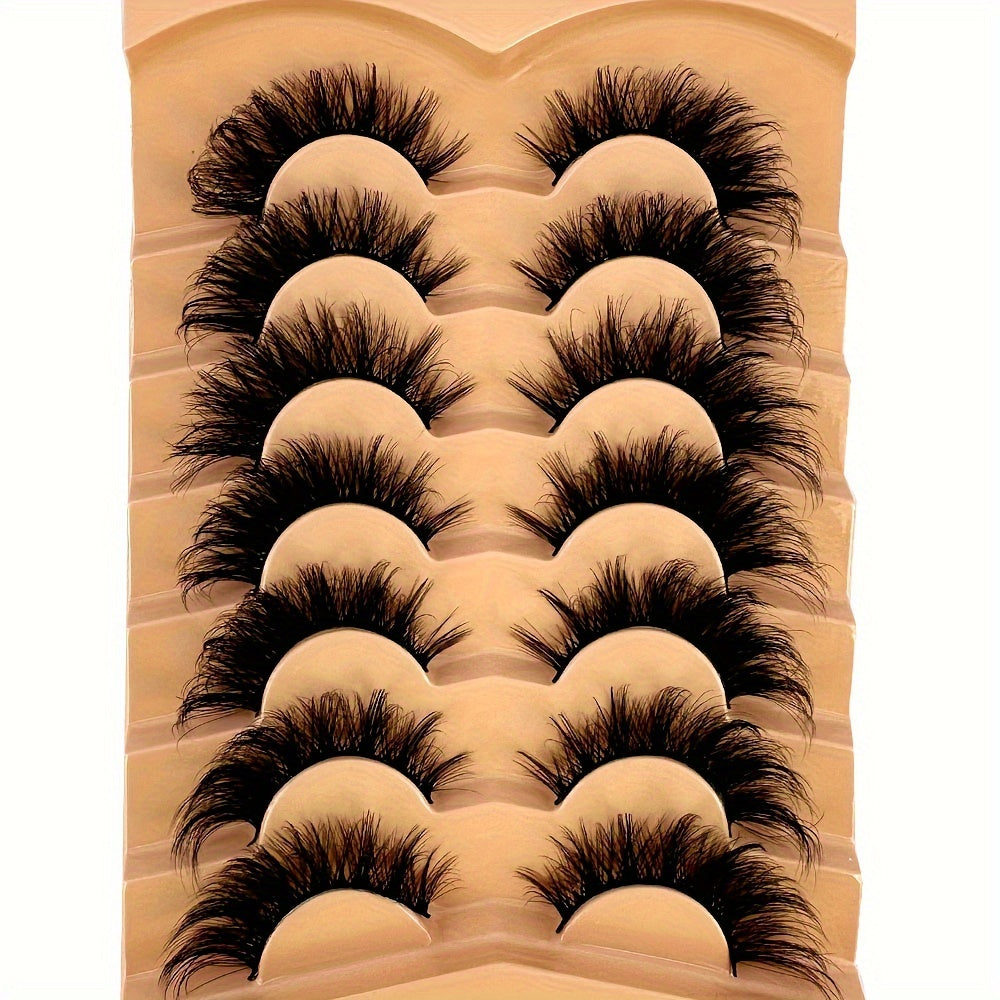 7 Pairs of Stunning Cat Eye 3D Natural False Lashes – 5D Fluffy Soft Cross Manga Lashes Wispy Natural Eyelash Extension Makeup for Dramatic Eye Look