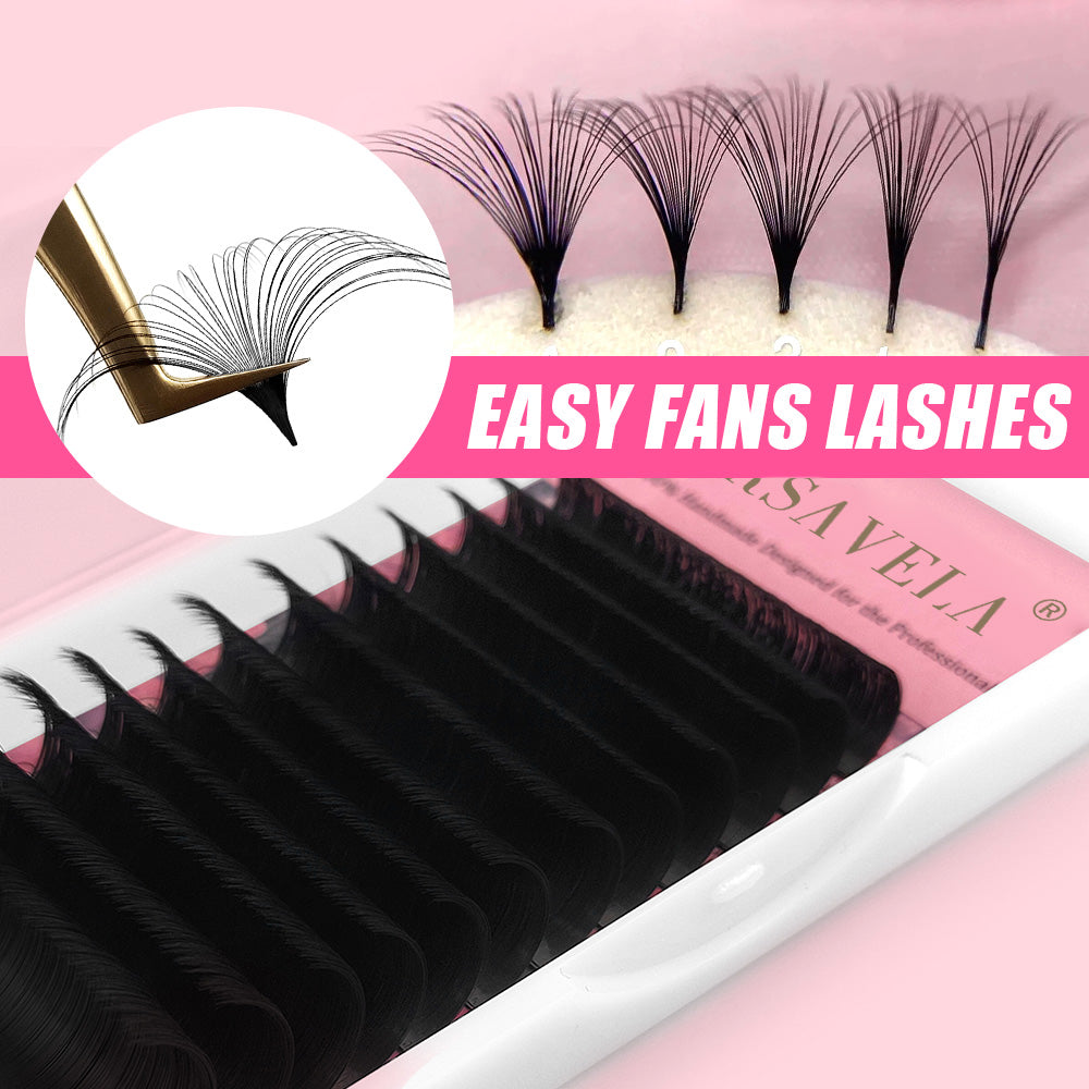 100pcs CURSAVELA Easy Fan Lashes Cashmere Matte Automatic Blooming Mink Eyelash Extensions Soft Mega Volume