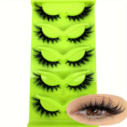 CURSAVELA 5 Pairs C Curl,D Curl Natural Fluffy 3D Faux Mink Cat Eye Short Cross False Eyelashes