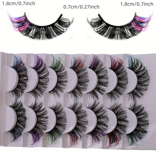 Colorful Eyelashes 7 Pairs of Fluffy Faux Mink Lashes with Multi-Layered Crisscross Design for Volume & Curl – Ideal for Stage, Party, and Cosplay Makeup