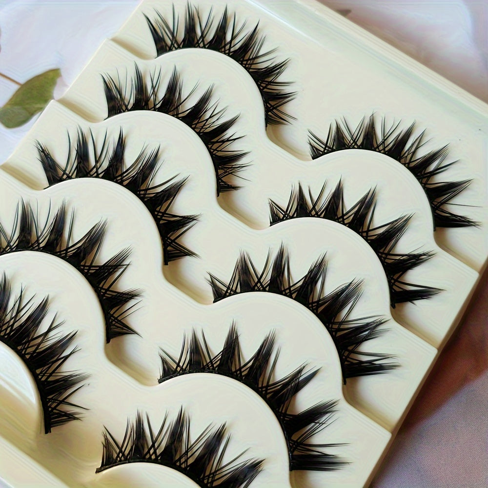 5 Pairs Little Devil Cosplay False Eyelashes: Hard Stem, Tapered Tail, Thick Eye-End Extension for Cute Sisters Style