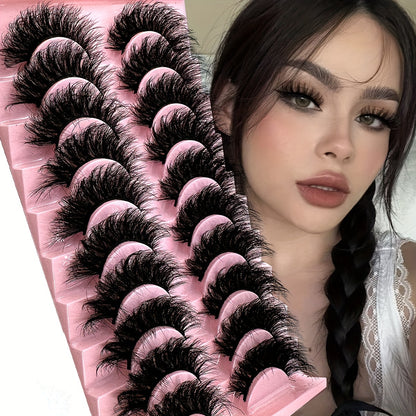 Classic Volume Eyelashes 10 Pairs New Cat Eye Fluffy Faux Mink Lashes - 8D Natural Dramatic Long Thick Curled False Eyelashes, Soft and Lightweight, 3D Russian Curled Eyelashes