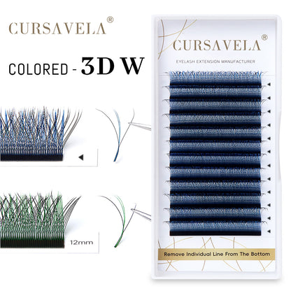 CURSAVELA Blue/Purple W Pre-Made 3D Volume Eyelashes – C/D Curl (8-15mm, 8-14mm, 8-12mm), Perfect for Cosplay