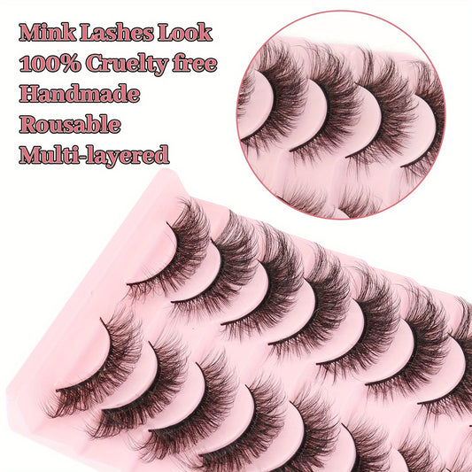 50Pairs/5 Pack Fluffy False Eyelashes Wispy Lashes 3D Volume Strip Lashes D Curl Fake Eyelashes Bulk Faux Mink Eyelashes for Halloween