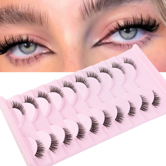 CURSAVELA Cat Eye Lengthening Transparent Stem False Eyelashes 10 Pairs/Set, Dense and Natural Tail Extension Design