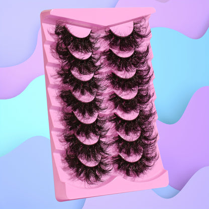 Classic Volume Eyelashes 7 Pairs 25mm Cat-Eye Faux Mink Lashes-8D Wispy,Dramatic Volume,Reusable,Easy to Apply