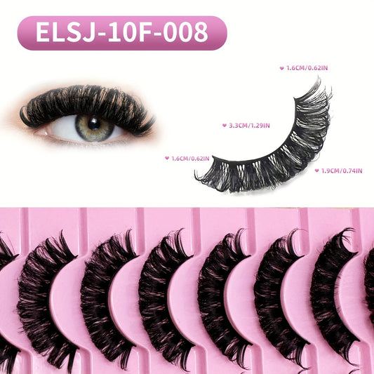 Classic Volume Eyelashes 10 Pairs 33mm 3D False Eyelashes, Russian Curls, Natural & Light, Perfect for Beginners, Party & Holiday