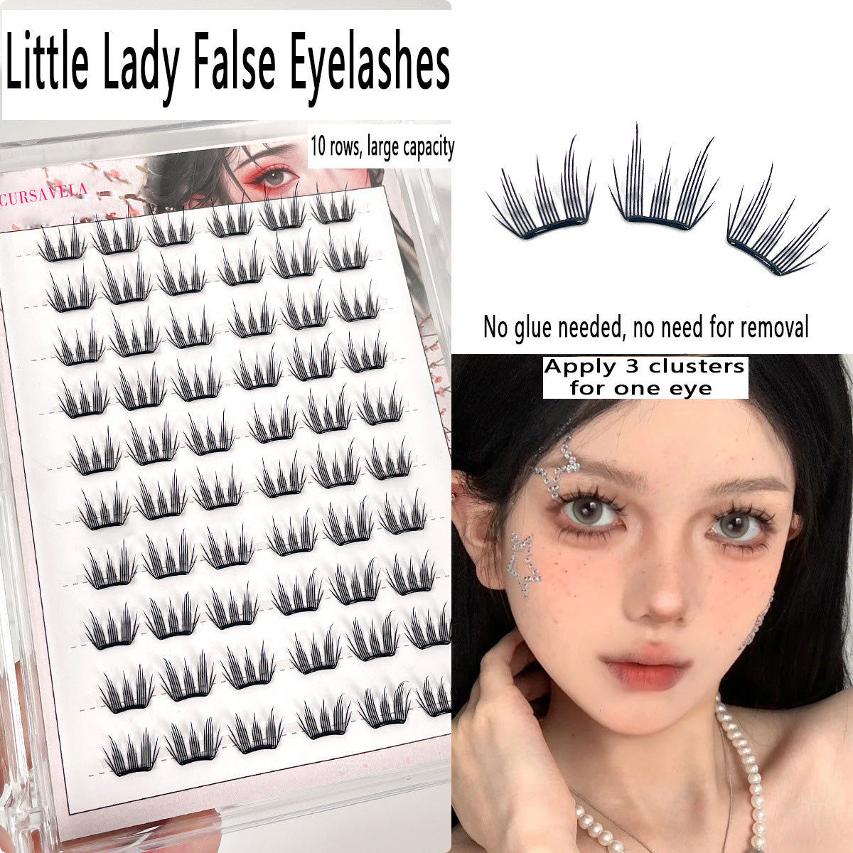 Segmented Self-adhesive False Eyelashes for the "Little Rich Lady" Style, Glue-free, as Light as a Feather, with Natural and Simulated "Born-with" Look
